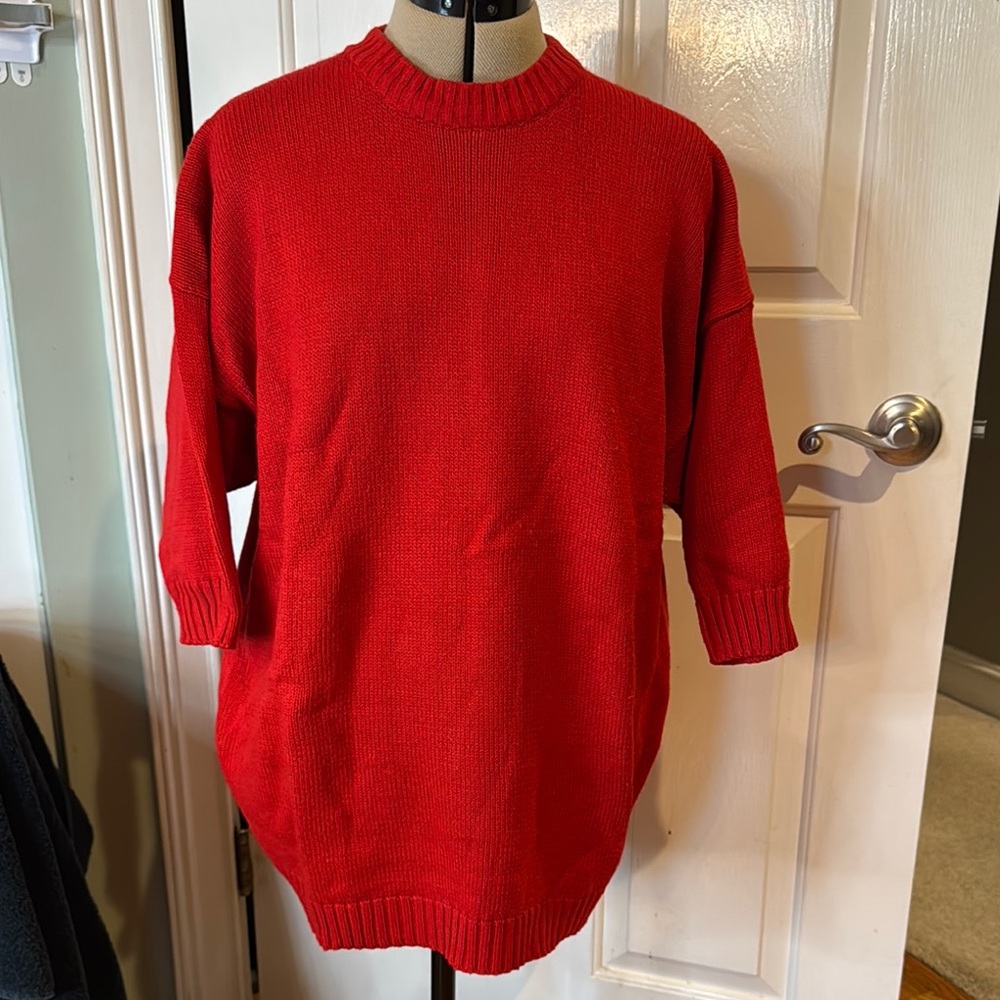 VINTAGE 80’s Limited Express Oversize 3/4 Sleeve Red Crewneck Sweater sz 1